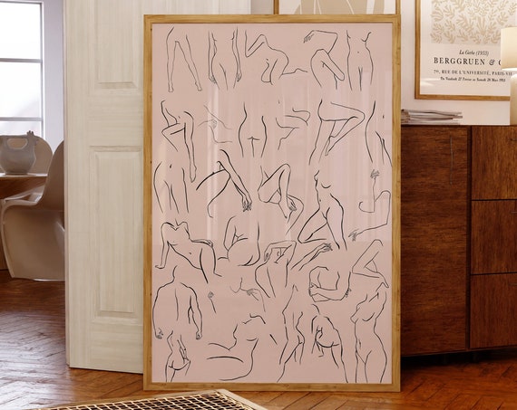 Boho Naked Bodies Line Art Bathroom Art Print