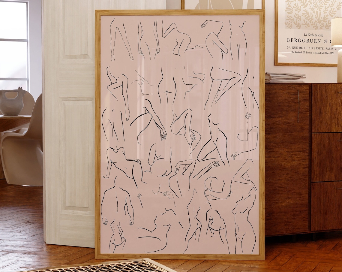 Boho Naked Bodies Line Art Bathroom Art Print