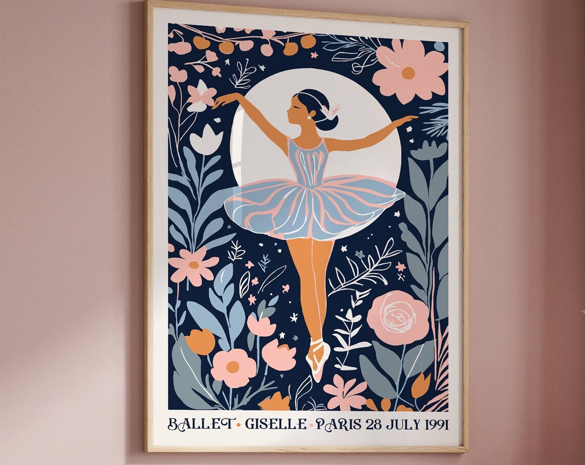 Ballet Giselle Paris 1991 Blue Tutu Floral Ballerina Art Poster - Image 5