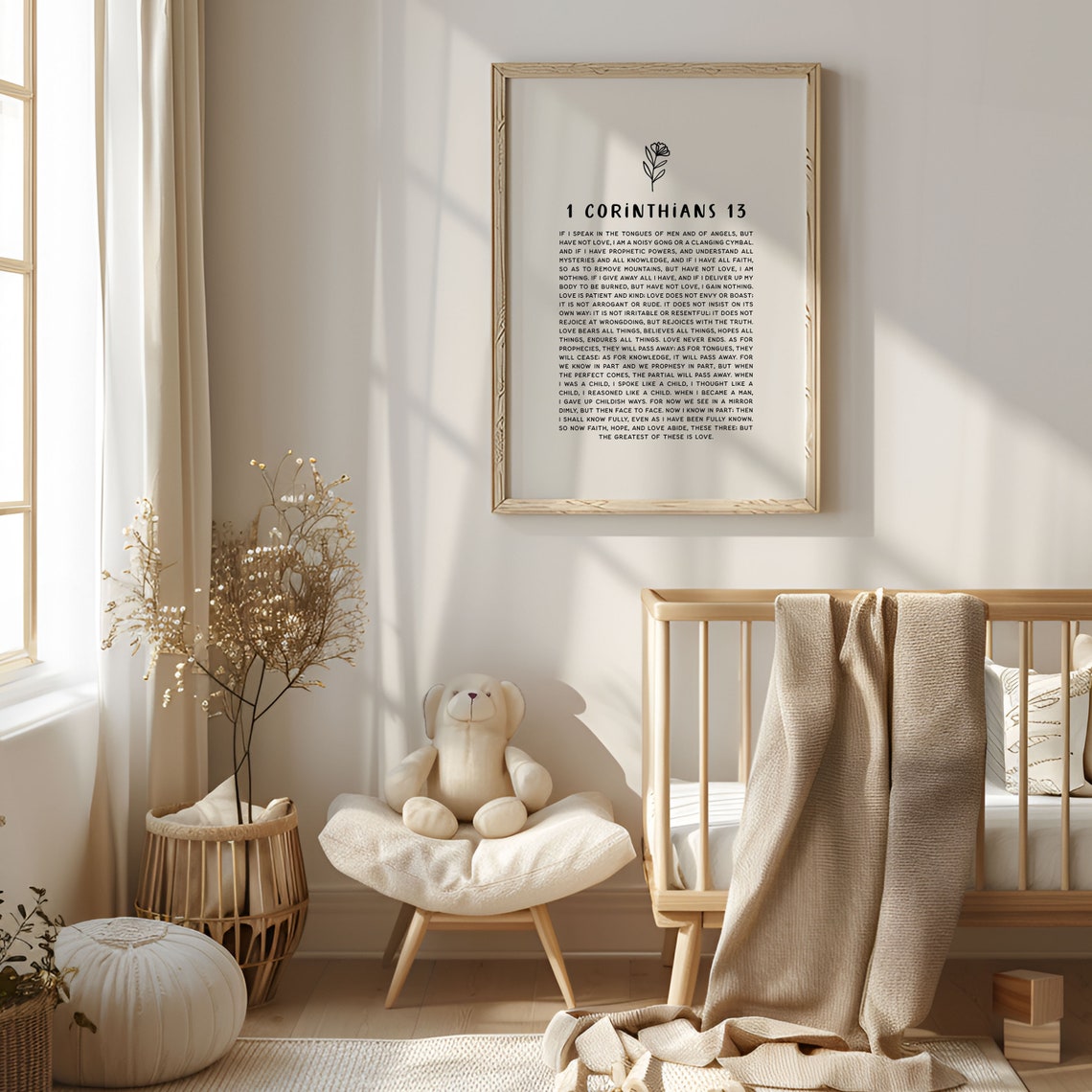 1 Corinthians 13 Love Chapter Full Text Botanical Bible Verse Poster - Image 2