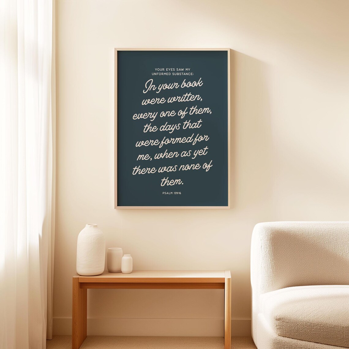 Psalm 139 16 In Your Book Were Written Navy Script Bible Verse Wall Poster - Image 2
