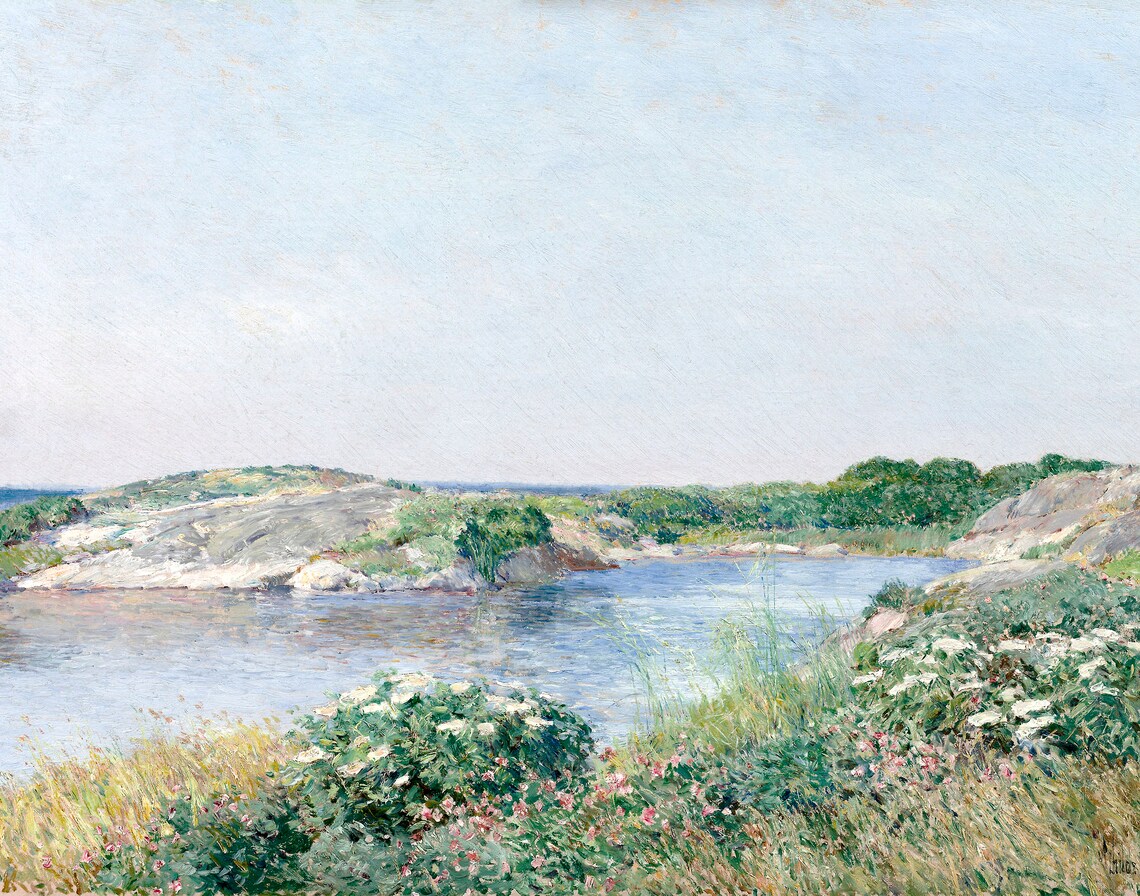 Vintage Oil Painting Coastal Flower Landscape Art Print - Image 3