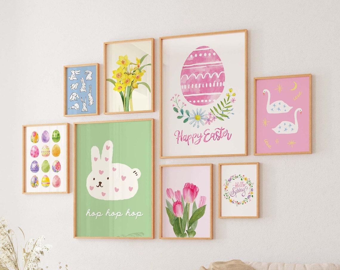 Easter Gallery Wall Art 10 Printables Cute Spring Art Prints Girly Wall Art Trendy Easter Decor Nursery Decor
