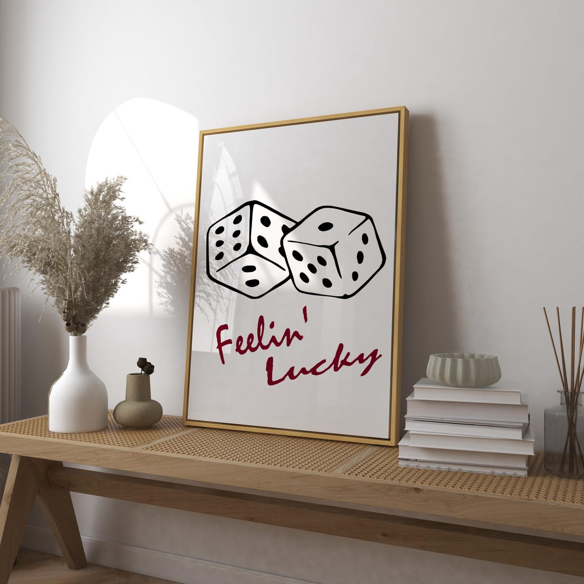 Feelin Lucky Two Black And White Dice Sketch Illustration Poster