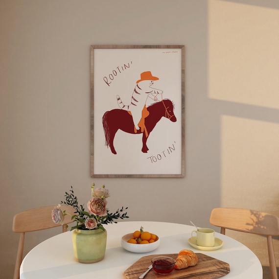 Rootin Tootin Cowboy Cat Riding Pony Funny Western Humor Art Poster