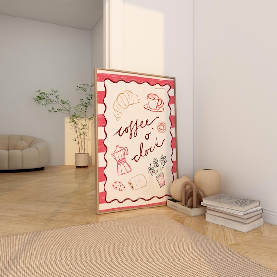 Coffee Oclock Retro Mid Century Modern Kitchen Art Print