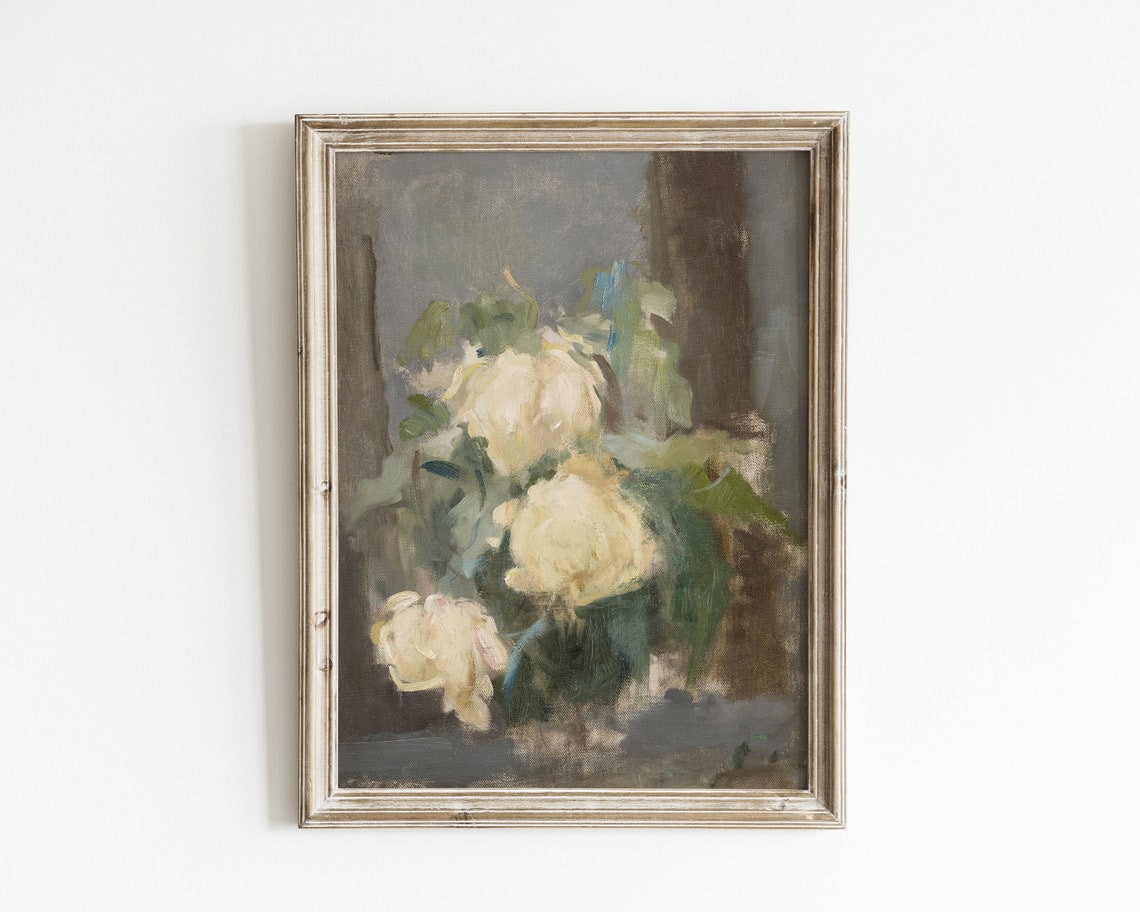 Rose Art Vintage Flower Print Antique Art Vintage Yellow Rose Painting Floral Painting Vintage Art Flower Art Flowers Painting