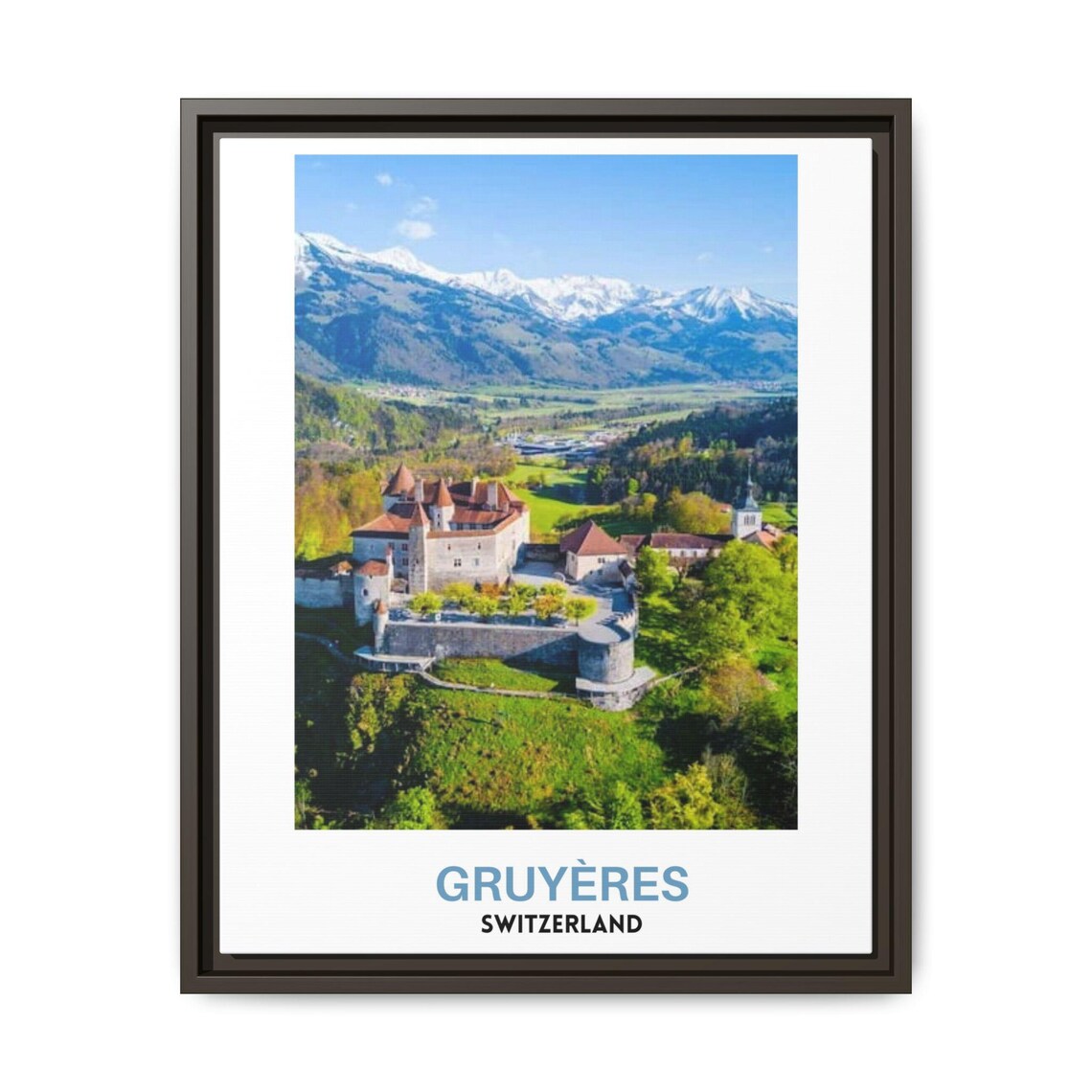 Gruyeres Castle Hilltop Snowy Alps Switzerland Scenic View Poster