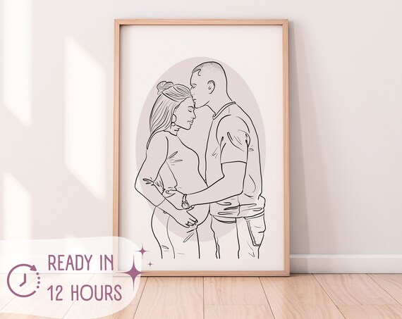 Pregnant Couple Minimalist Line Art Maternity Keepsake Poster