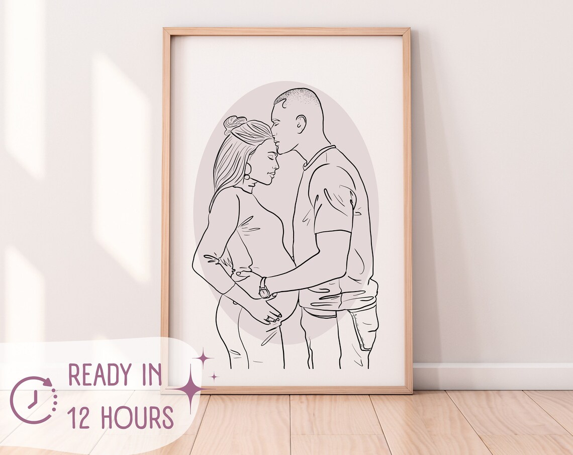 Pregnant Couple Minimalist Line Art Maternity Keepsake Poster