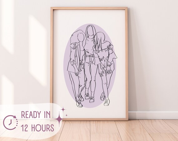 Three Friends Minimalist Line Art Best Friends Gift Wall Poster