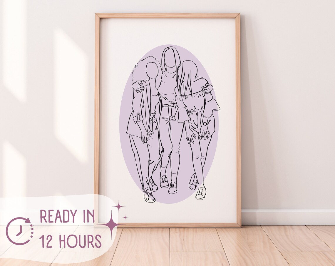 Three Friends Minimalist Line Art Best Friends Gift Wall Poster