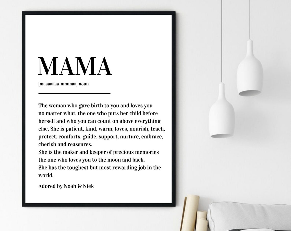 Personalized Mama Definition Mothers Day Gift Black White Word Poster