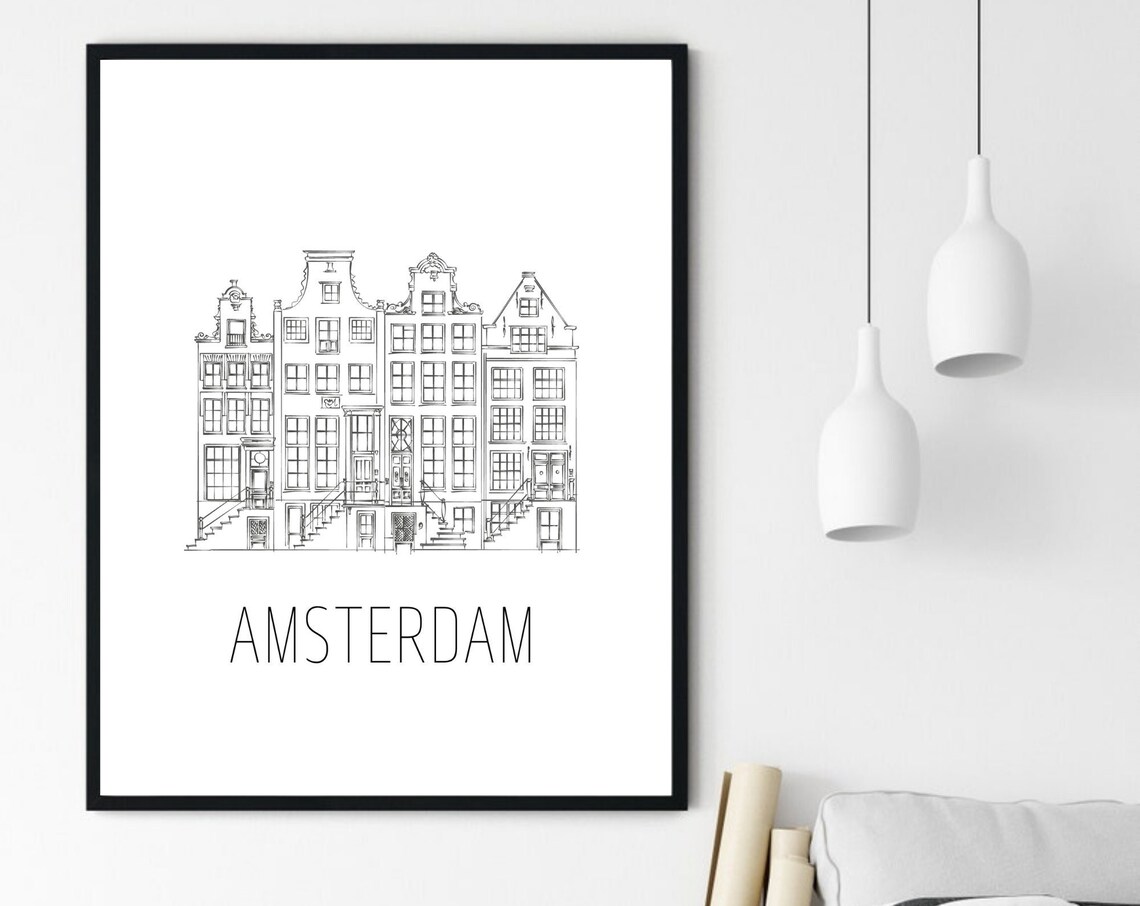 Amsterdam Canal Houses Line Art Sketch Minimalist Travel Poster - Image 6