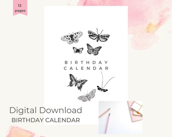 Eternity Butterfly Moth Birthday Calendar Birthday Calendar Black And White Clipboard Butterfly Calendar