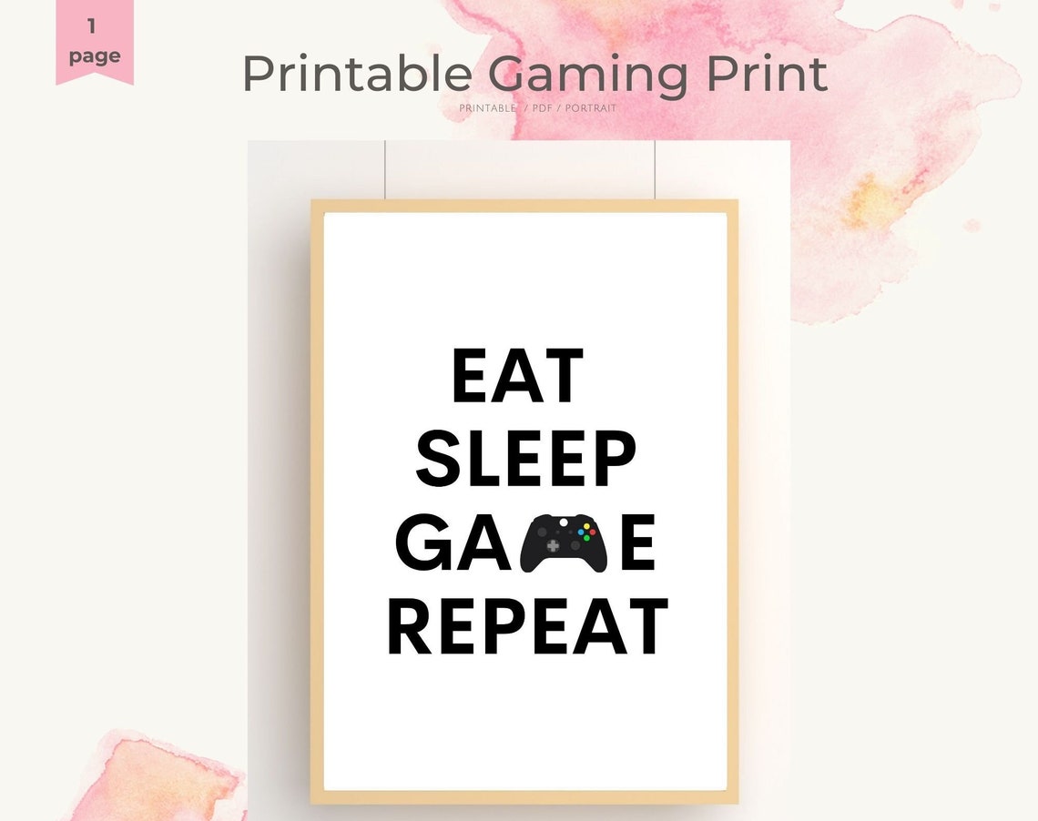 Eat Sleep Game Repeat Funny Gamer Controller Typography Poster - Image 3
