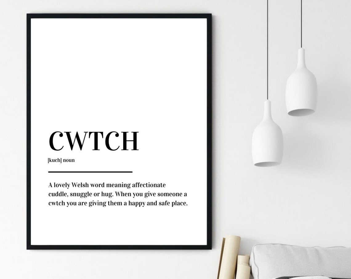Cwtch Welsh Cuddle Hug Word Definition Black White Minimalist Poster - Image 6