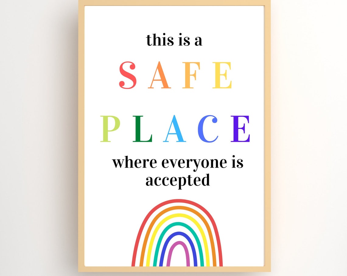 This Is a Safe Place Rainbow Pride Inclusive Classroom Kindness Poster