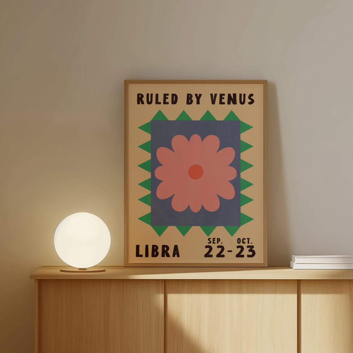 Libra Zodiac Flower Poster Ruled By Venus Retro Astrology Print - Image 3