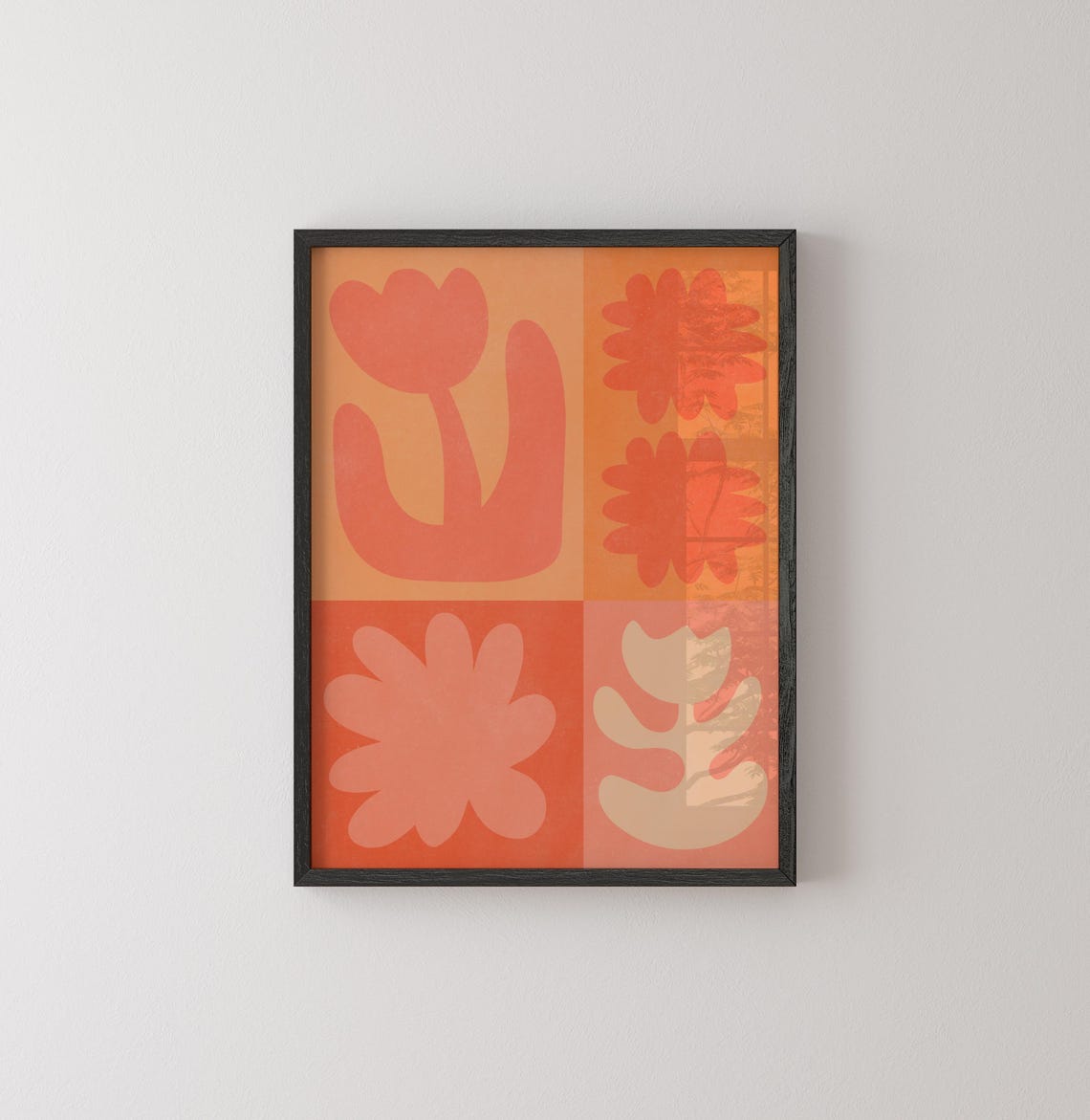 Orange Red Flower Grid Four Panel Maximalist Botanical Art Poster - Image 4