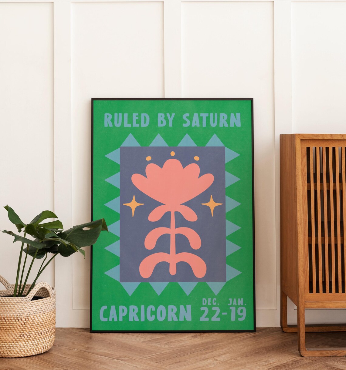 Capricorn Zodiac Flower Poster Ruled By Saturn Retro Astrology Print - Image 3
