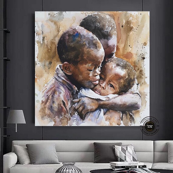 Heartwarming Siblings Hug Watercolor Emotive Children Art Poster
