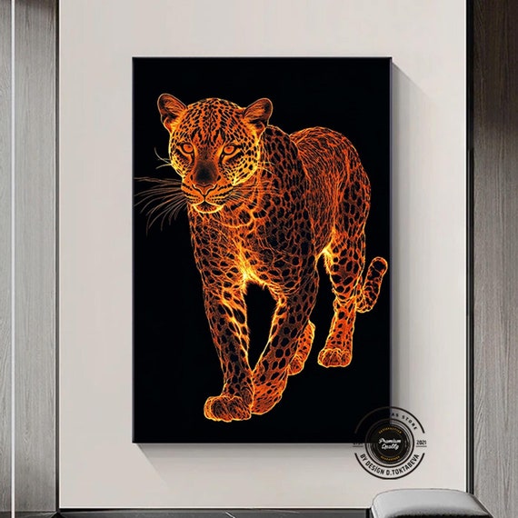 Leopard Abstract Art Framed Canvas Print Painting Wall Decor Animal Black And Gold Luxury