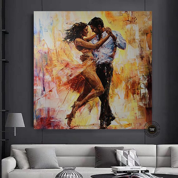 Passionate Couple Dance Tango Warm Abstract Oil Painting Poster
