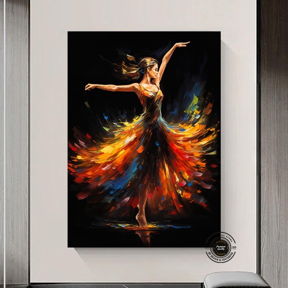 Ballerina Dancer Fiery Dress Abstract Black Background Poster