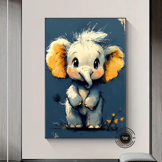 Baby Elephant Wall Art Kids Room Decor Cute Animal Print Decoration