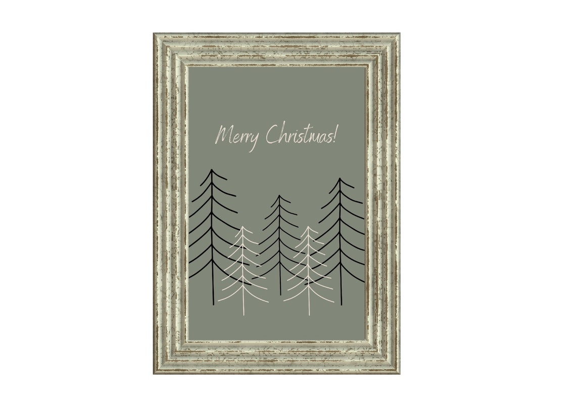 Merry Christmas Minimalist Pine Trees Sage Green Holiday Poster - Image 3