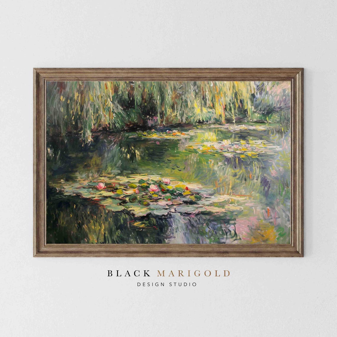 Water Lily Pond With Weeping Willows Impressionist Style Poster - Image 2