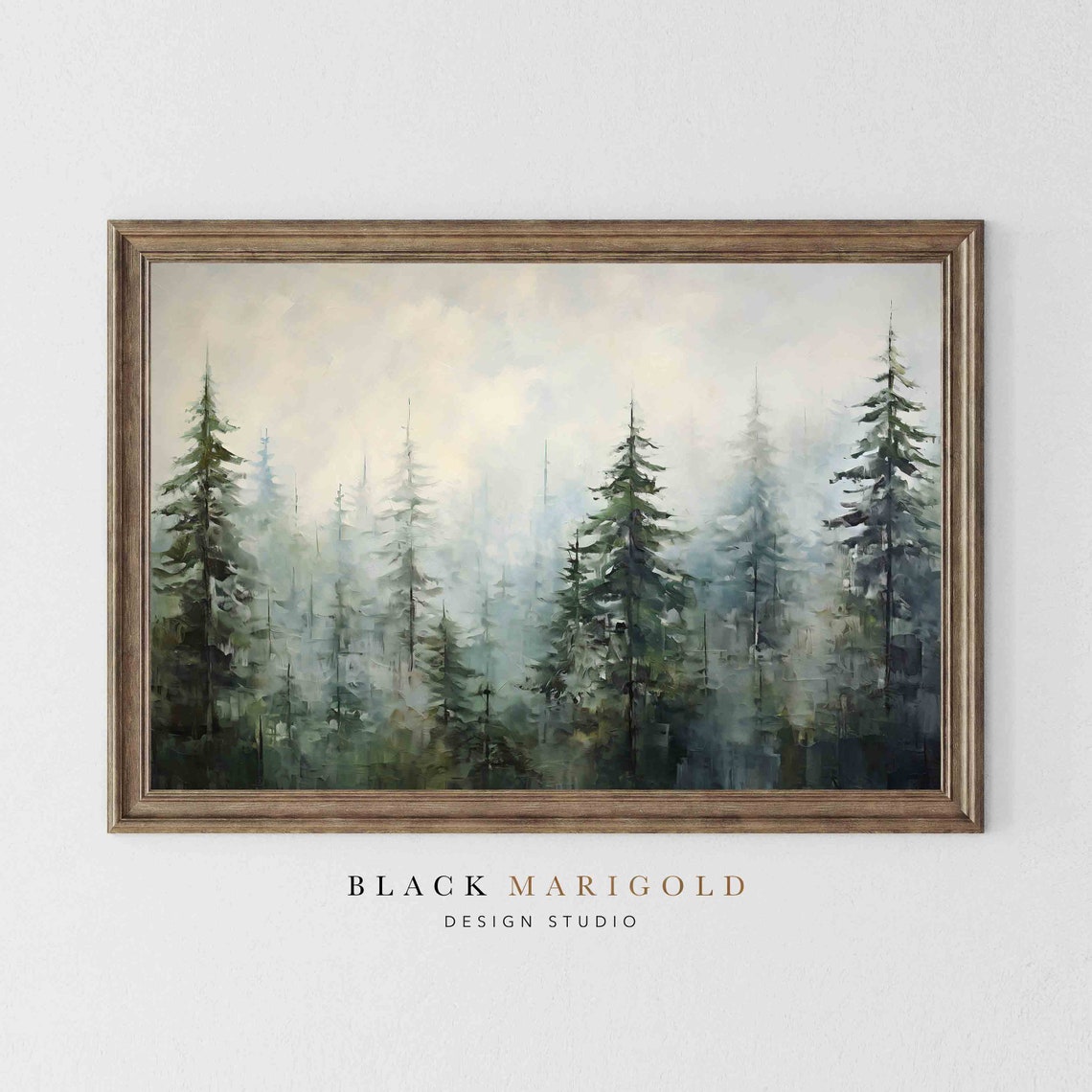 Veiled Misty Pine Forest Fading Into Soft Fog Landscape Wall Art