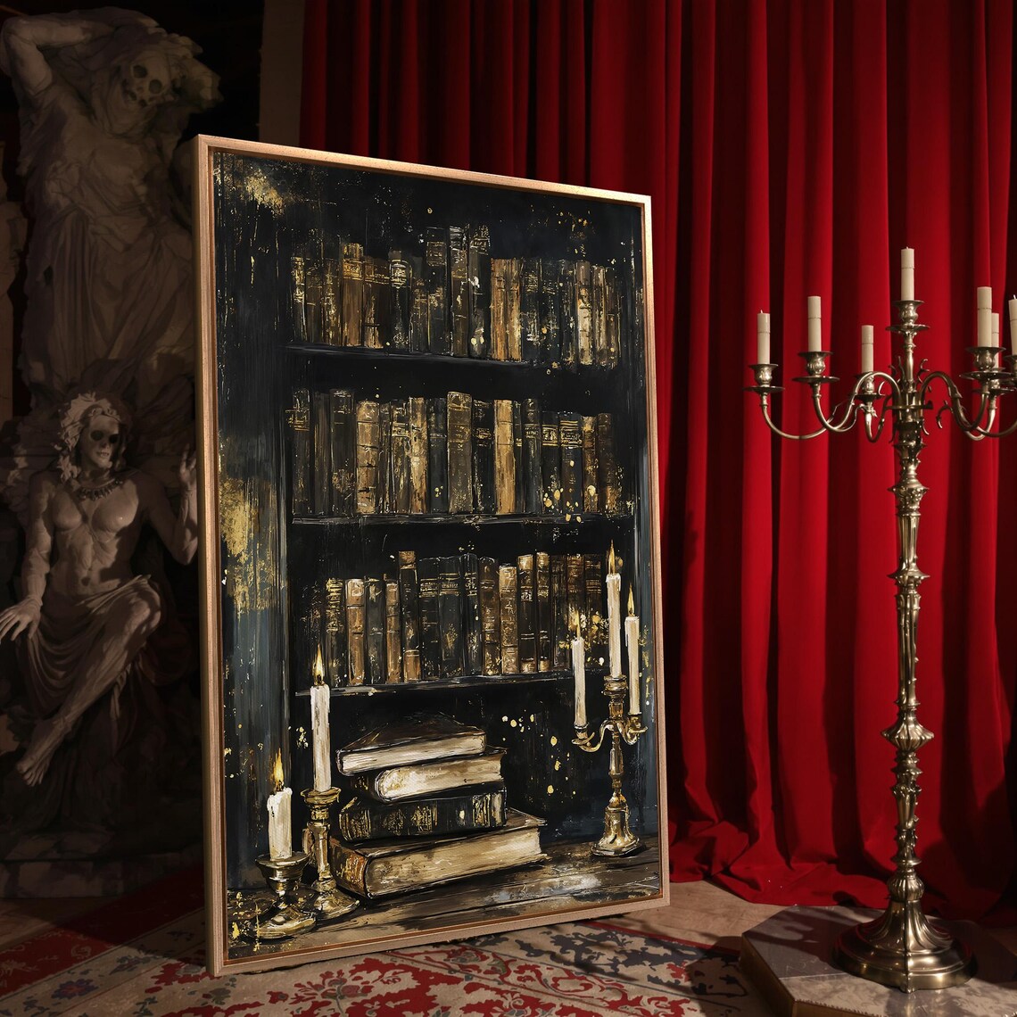 Vintage Library Bookcase With Candles Dark Academia Book Poster - Image 4