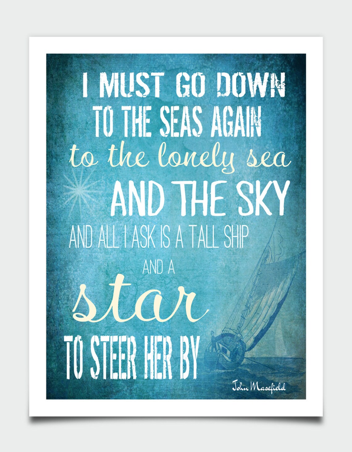 John Masefield Sea Fever Quote Tall Ship Nautical Poetry Wall Art - Image 4