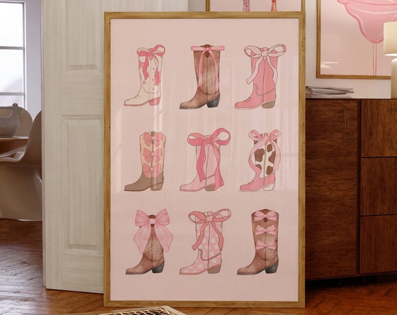 Cowgirl Boots Art Printpreppy Western Wall Arthowdy Rodeo Postertrendy Home Decorpreppy Cowgirl Boots Posterpreppy Dorm Artgirly Art