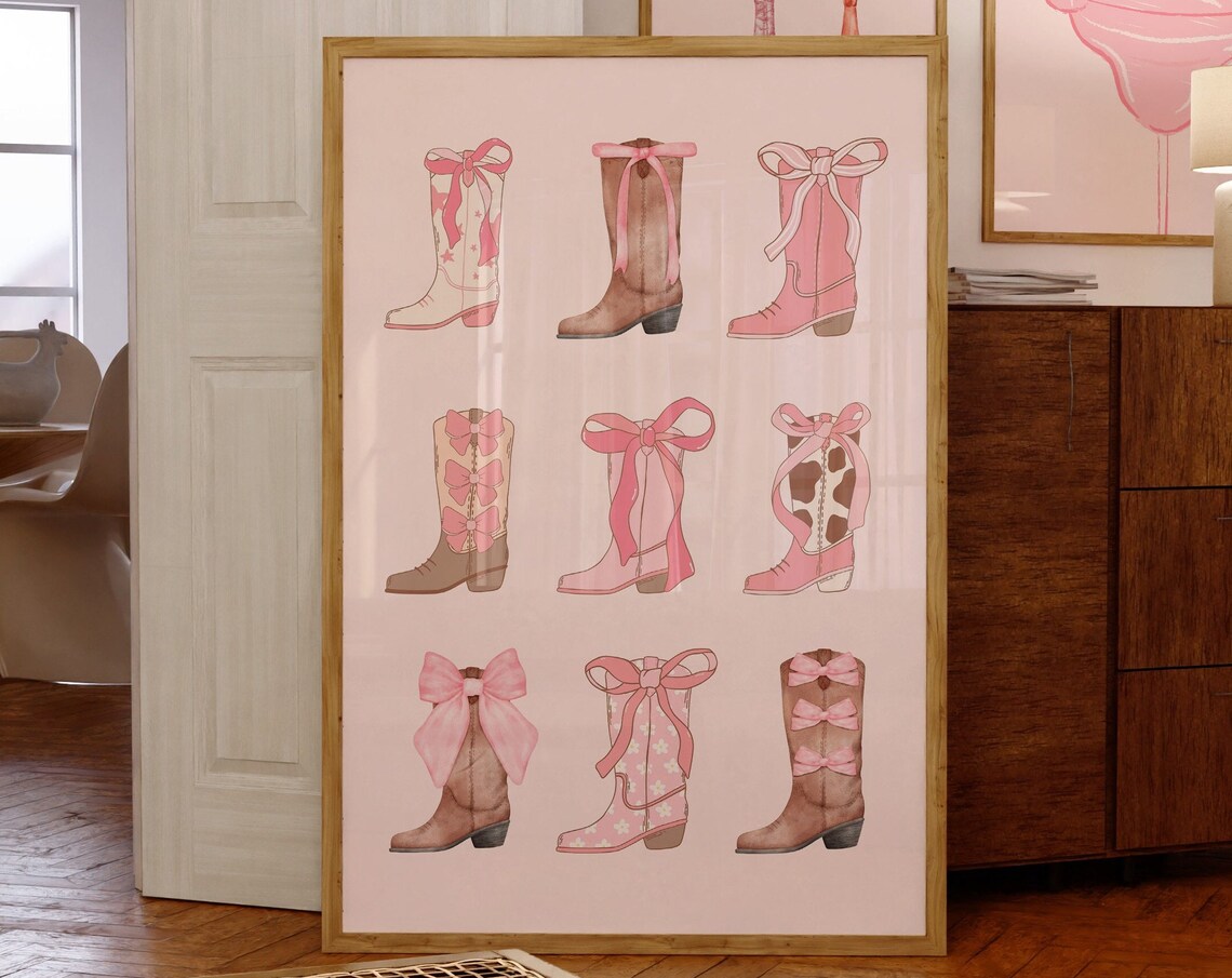 Cowgirl Boots Art Printpreppy Western Wall Arthowdy Rodeo Postertrendy Home Decorpreppy Cowgirl Boots Posterpreppy Dorm Artgirly Art