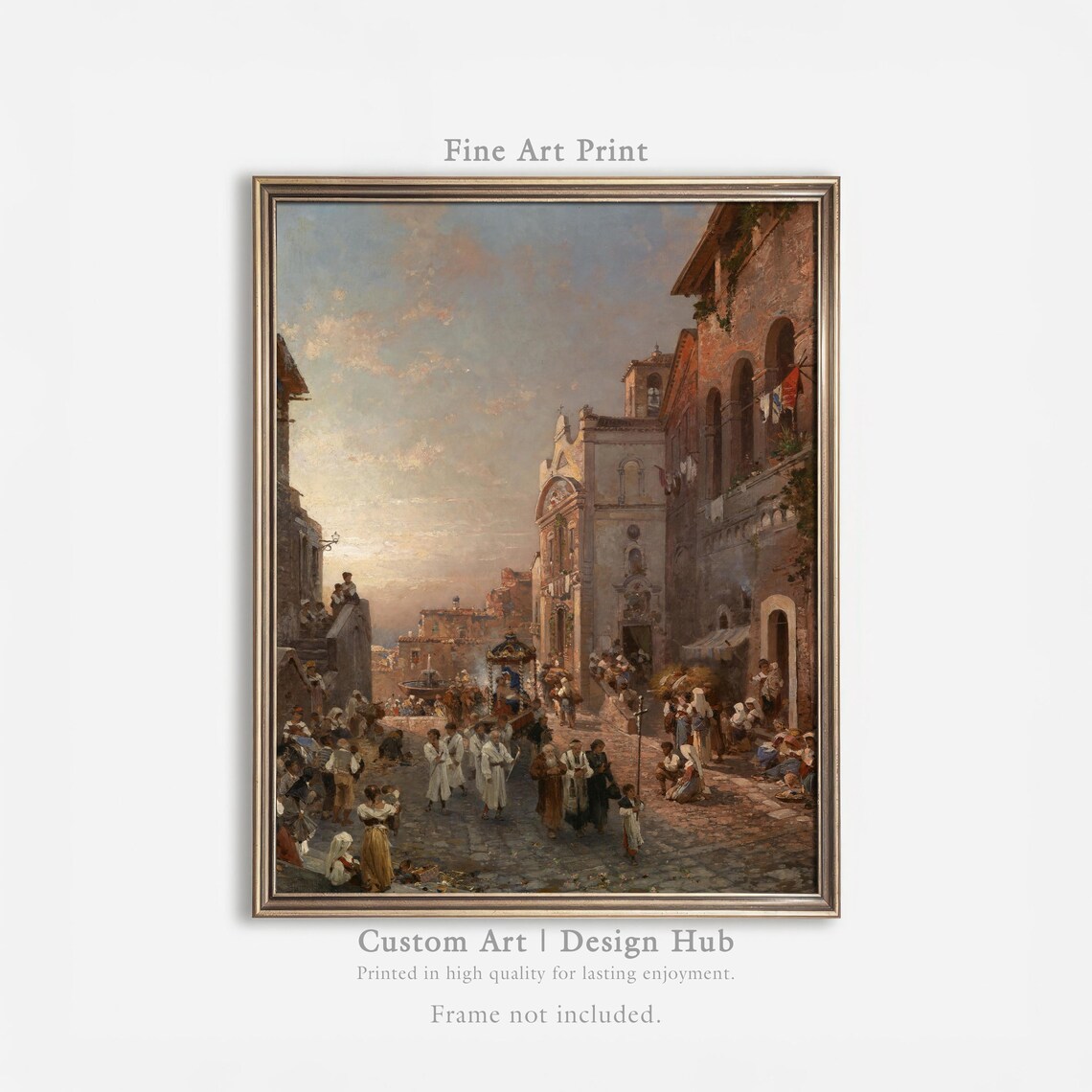Italian Street Festival Procession At Dusk Vintage Oil Painting Poster