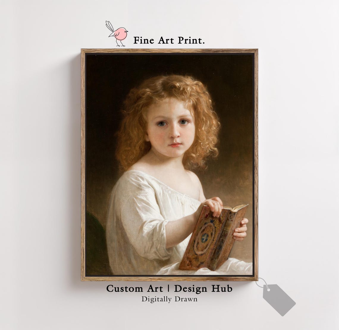 Young Girl with Red Curls Reading Classic Oil Painting Art Print