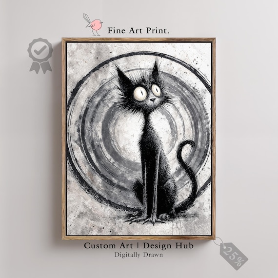 Gothic Black Cat Print Spooky Halloween Wall Art