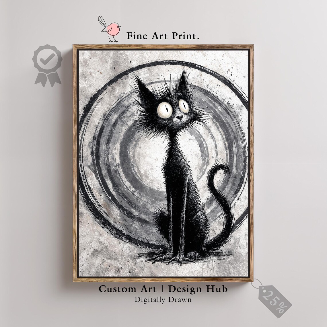 Gothic Black Cat Print Spooky Halloween Wall Art