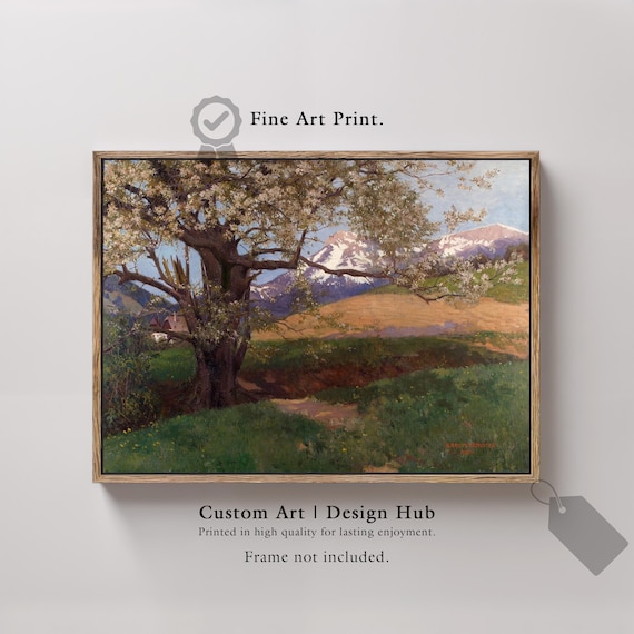 Spring Blossom Landscape Print Vintage Farmhouse Wall Art