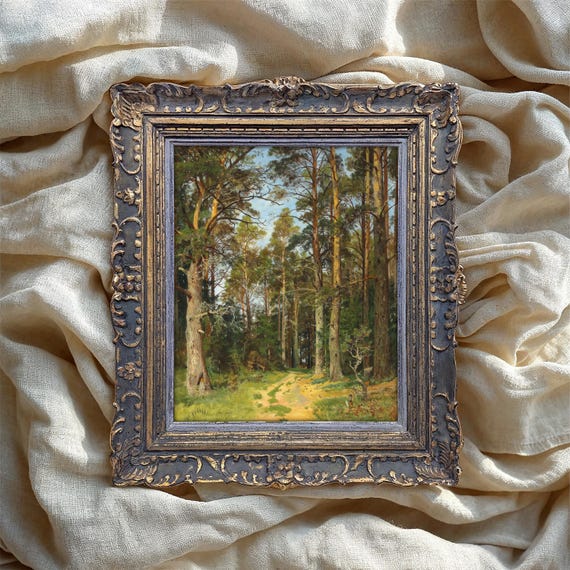 Forest Path Oil Painting Vintage Art Print Nature Landscape Poster Rustic Wall Decor