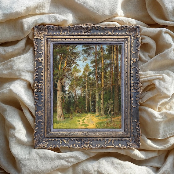 Sunlit Pine Forest Path Vintage Oil Painting Nature Landscape Poster