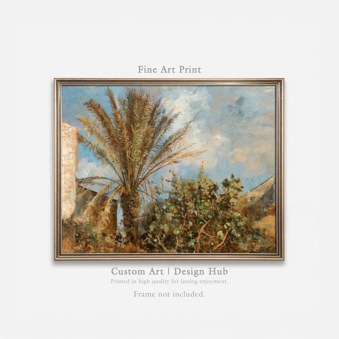 Mediterranean Palm Tree Oil Painting Print Rustic Nature Fine Art Wall Decor