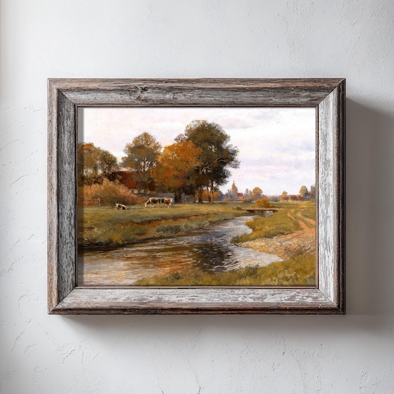 Autumn River Landscape Print Rustic Countryside Fine Art Wall Decor