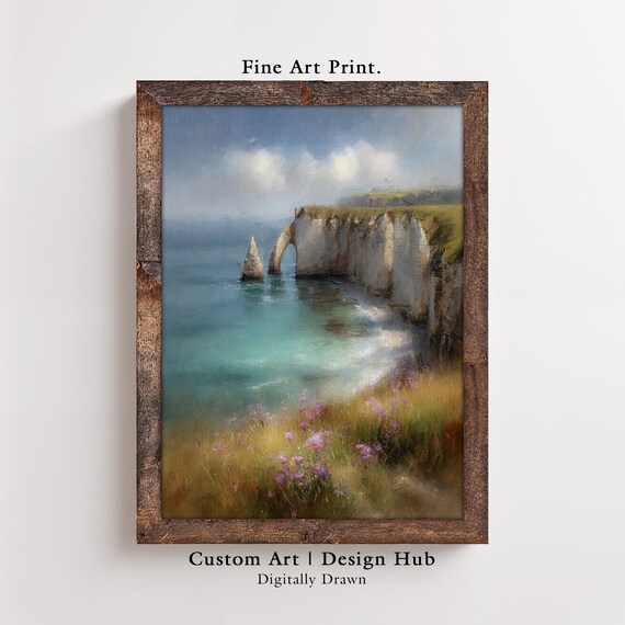 White Chalk Sea Arch Cliffs Wildflowers Coastal Fine Art Print