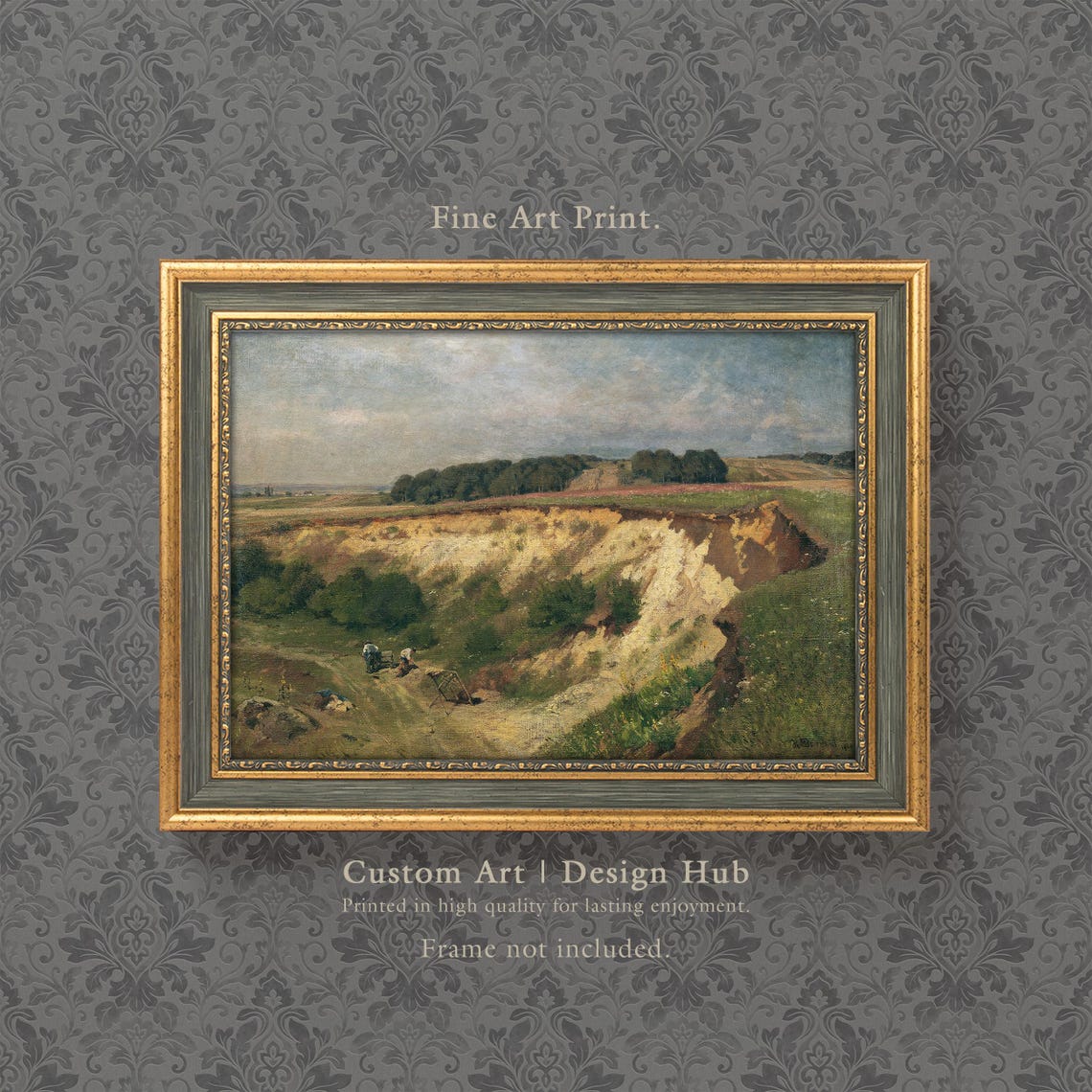Dramatic Hillside Valley Vintage Rustic Landscape Oil Art Print