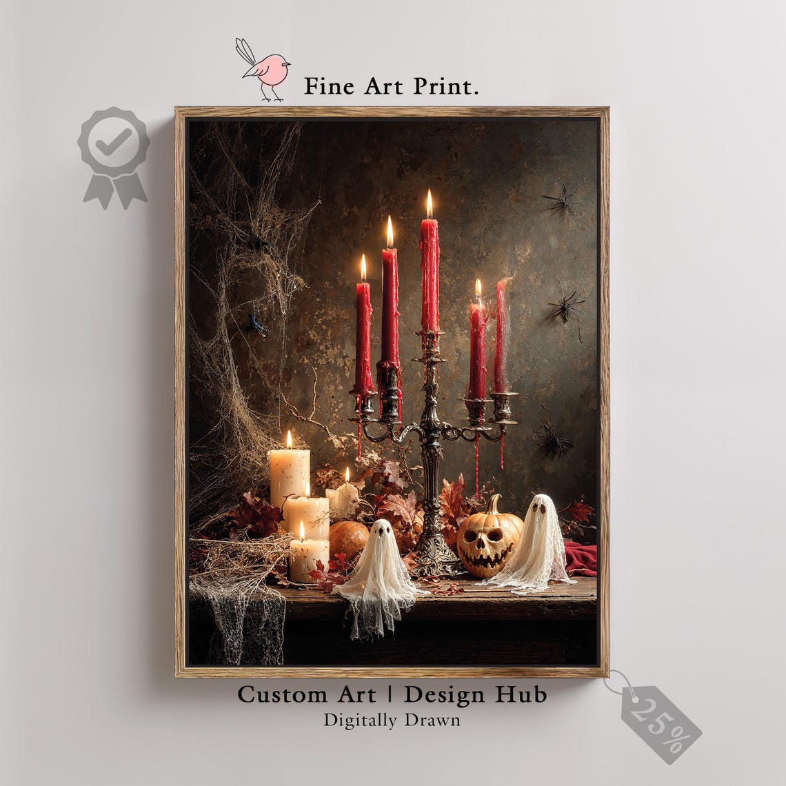 Gothic Halloween Candlelit Ghosts and Haunted Pumpkin Art Print