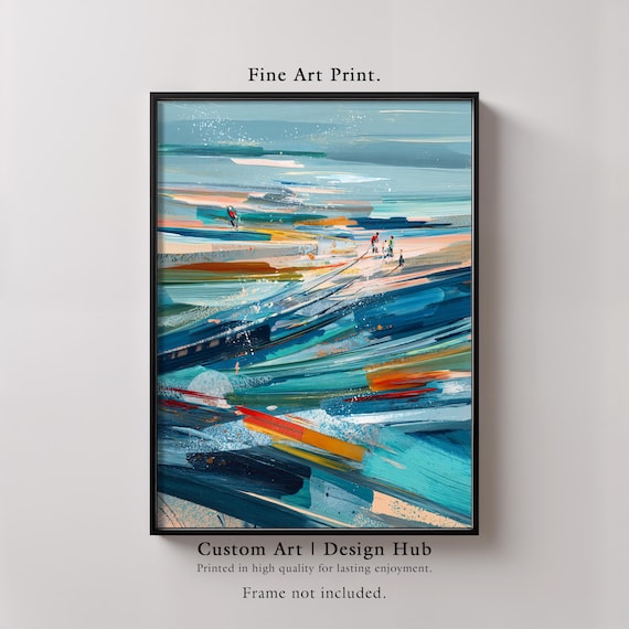 Abstract Seaside Painting Beach Walkers Colorful Coastal Art Poster